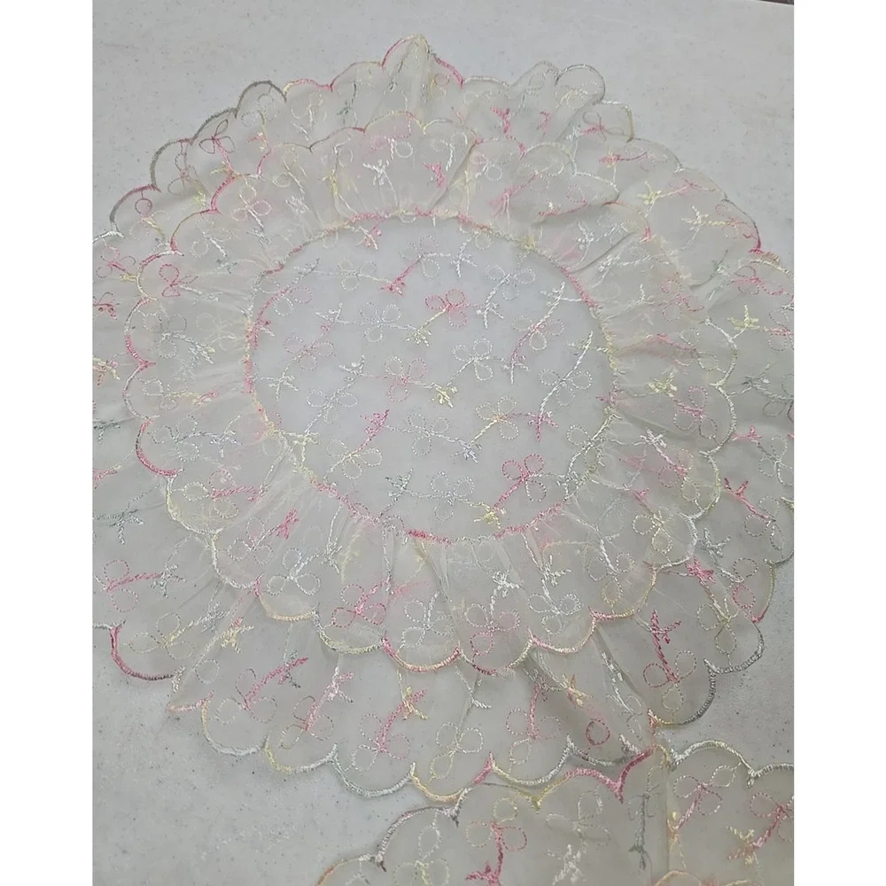 Lot of 2 Vintage MCM Coquette Hand Stitched Layered Sheer Scalloped Edge Doilies
